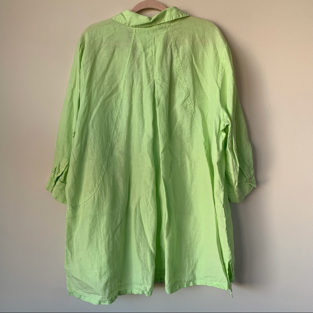 Foxcroft 100% Linen Button Front Tunic Lime Green… - image 4